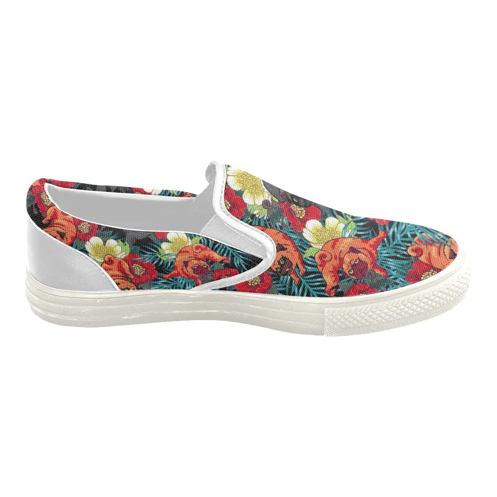 Pug Flower Art Women's Slip-on Canvas Shoes