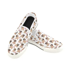 Pug Heart white Women's Slip-on Canvas Shoes