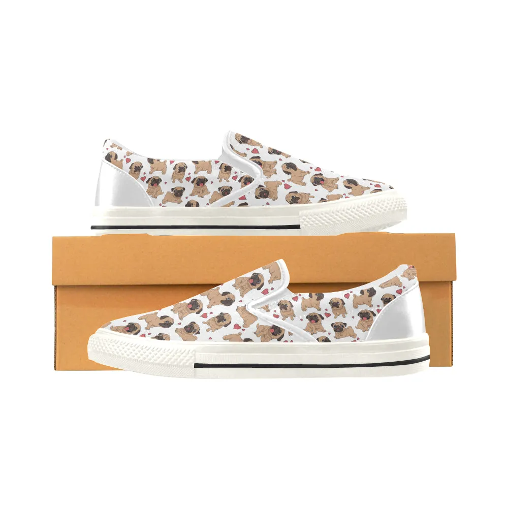 Pug Heart white Women's Slip-on Canvas Shoes