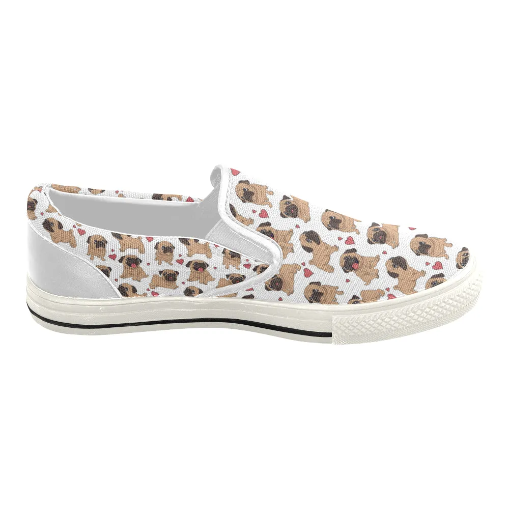 Pug Heart white Women's Slip-on Canvas Shoes