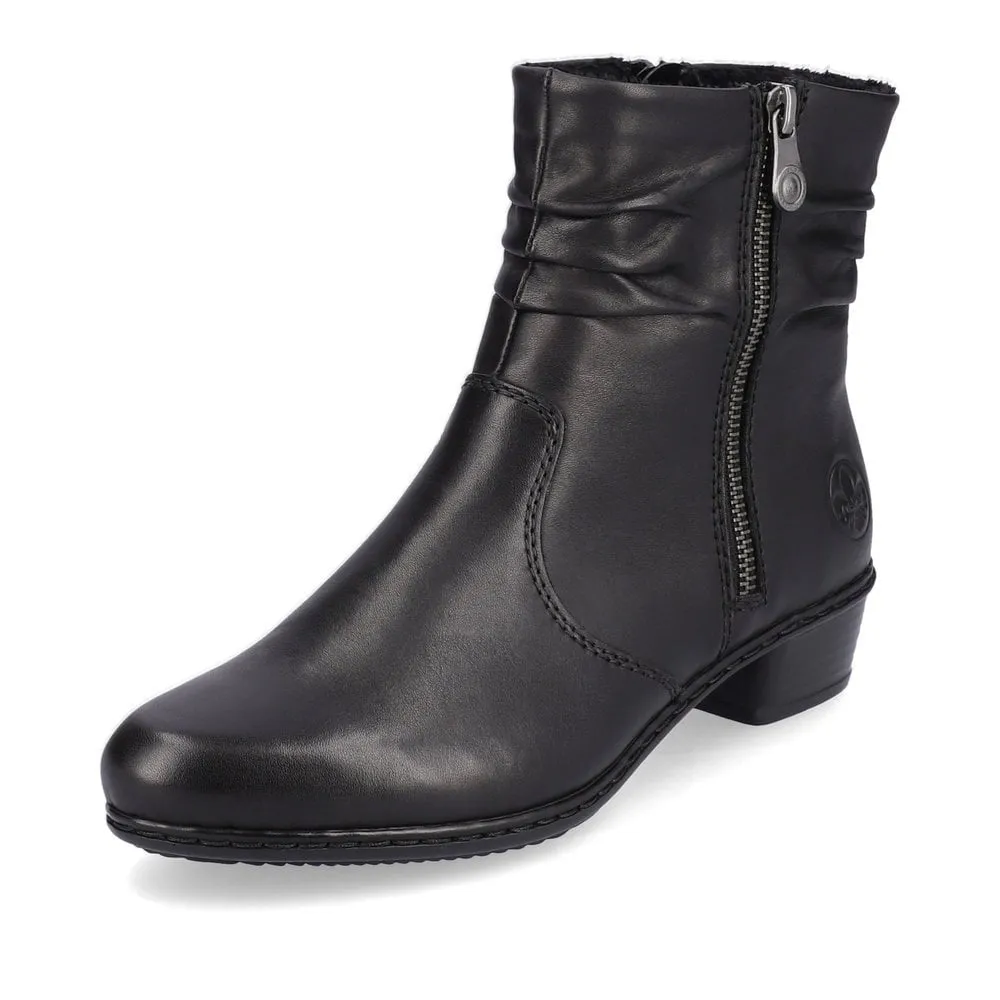 Rieker Women's Fabiola 56 Zip Up Ankle Boot Black / Blacked Milled Nappa