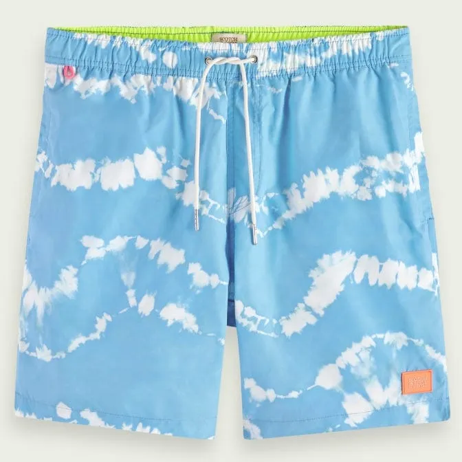 Scotch & Soda Printed Tie-Dye Mid Length Swimshort (Blue Tie Dye) 172421