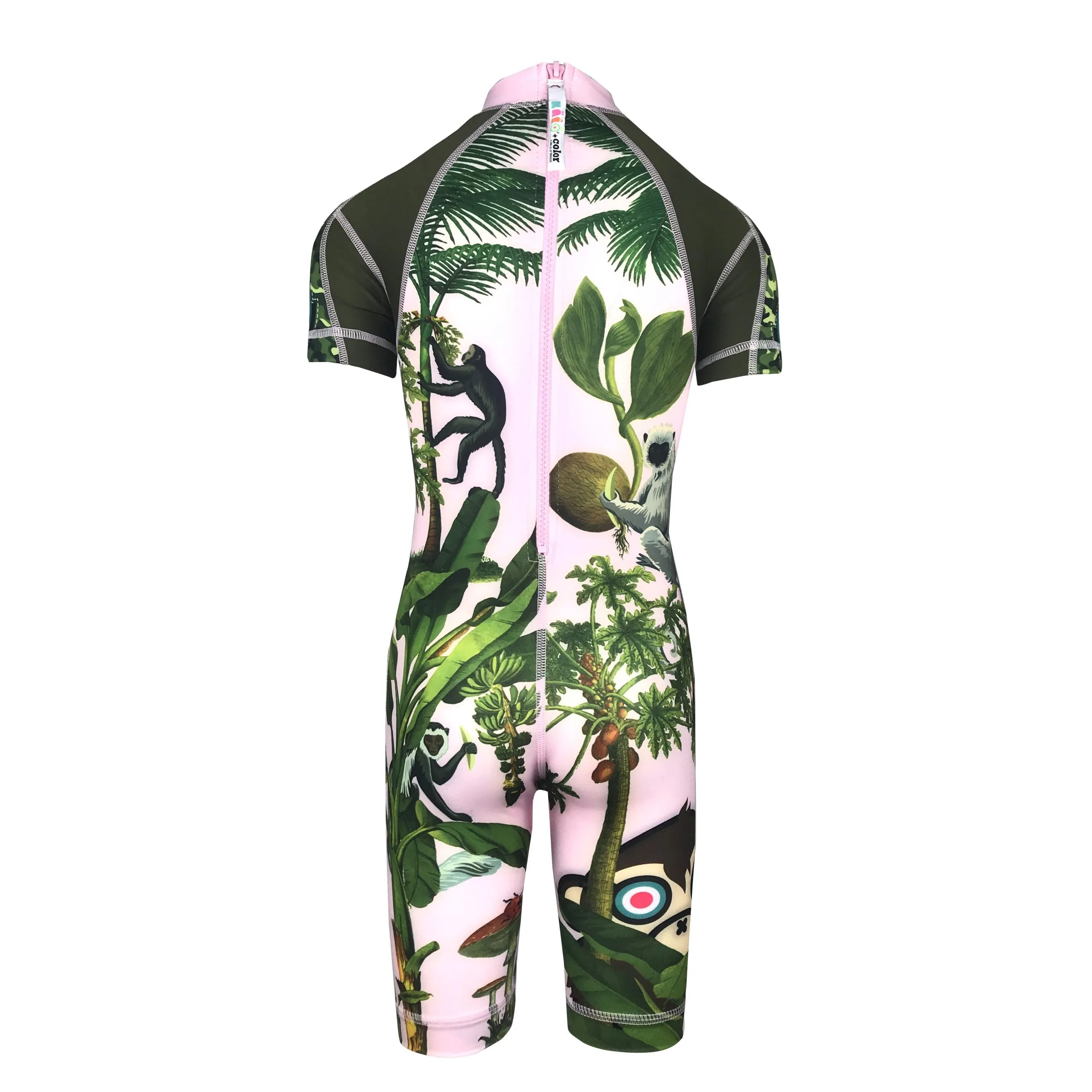 Tropical Forest Big Foot Girls Short Sleeve Sunsuit