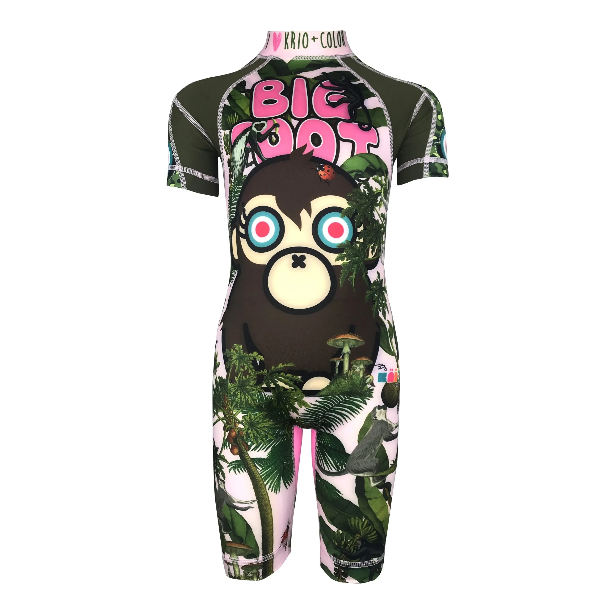 Tropical Forest Big Foot Girls Short Sleeve Sunsuit