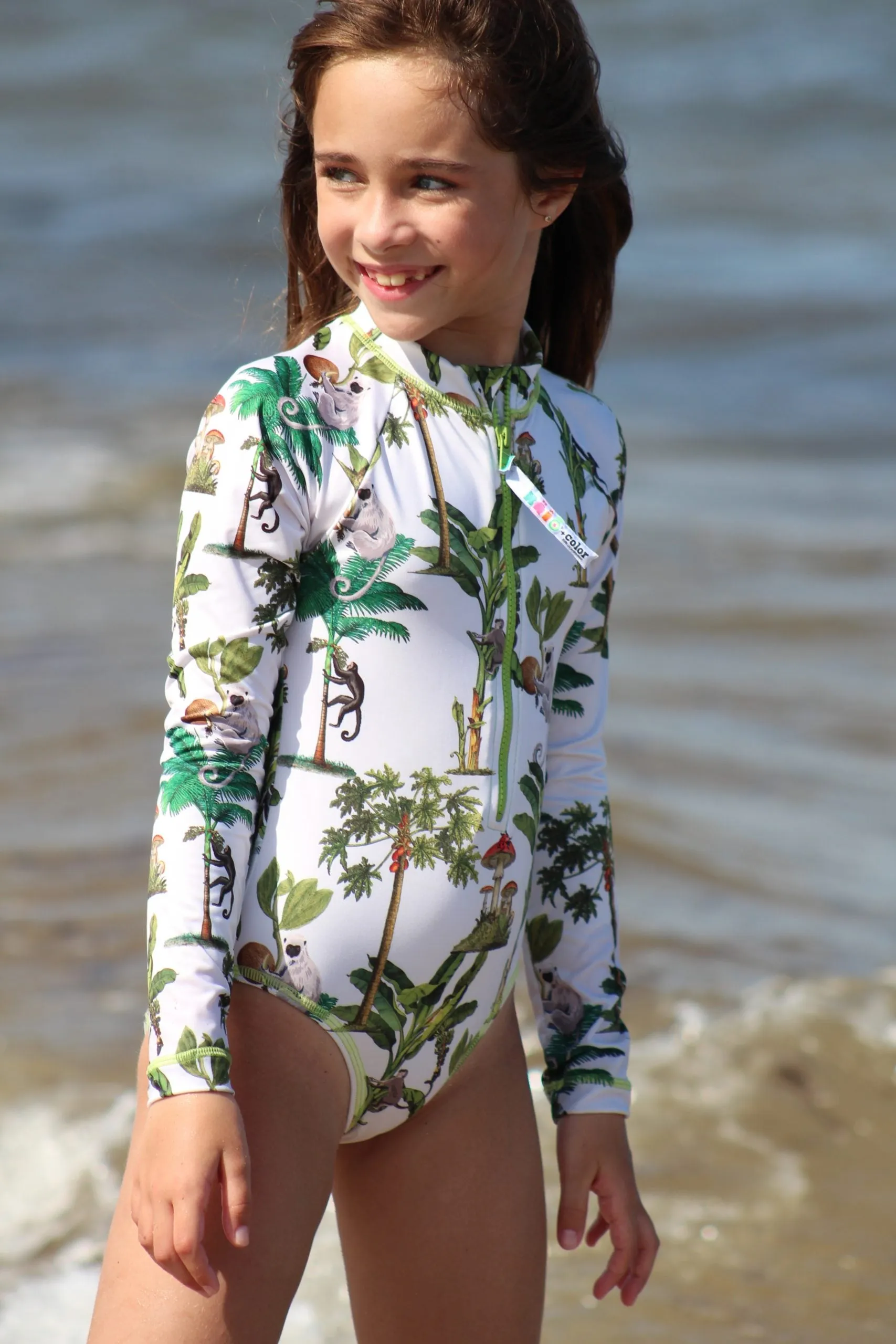 Tropical Forest Girls Long Sleeve Bodysuit Rash Guard With Zipper