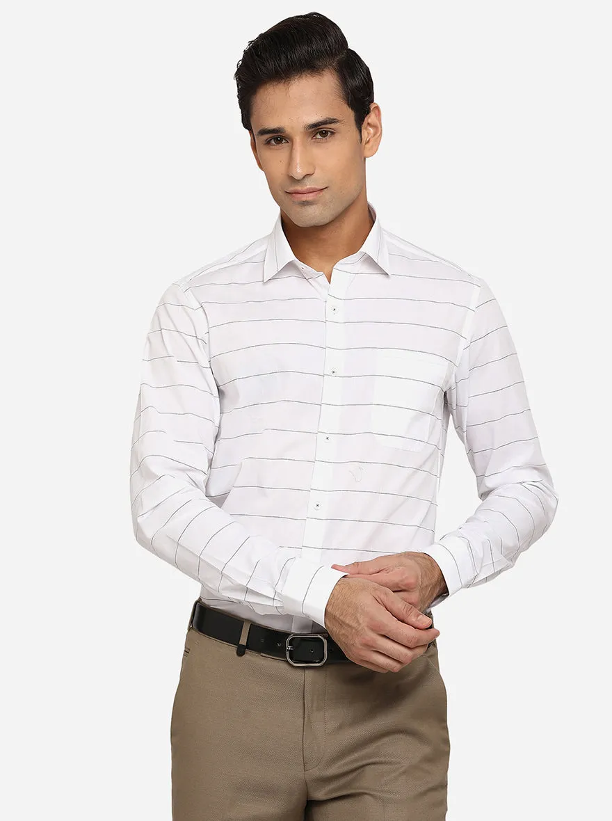 White & Black Striped Slim Fit Formal Shirt | JadeBlue Youth