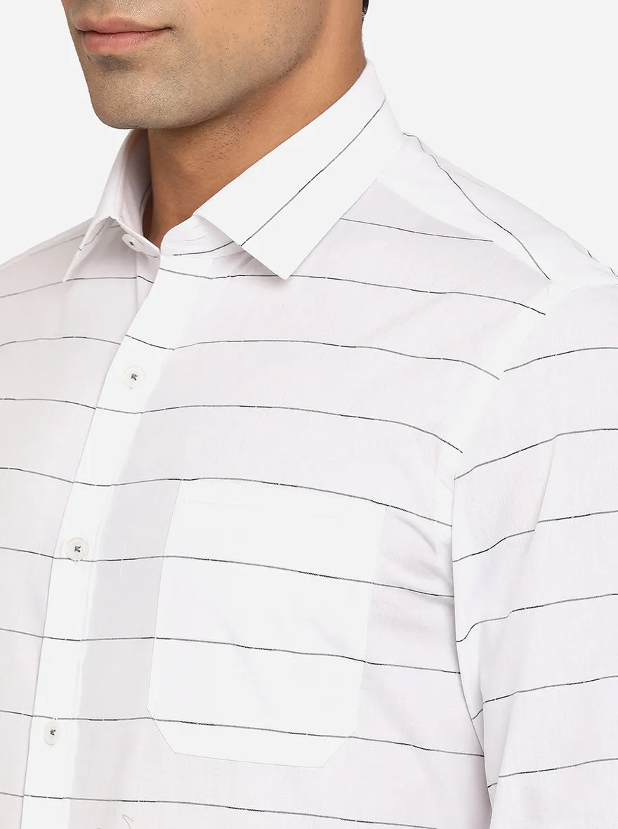 White & Black Striped Slim Fit Formal Shirt | JadeBlue Youth