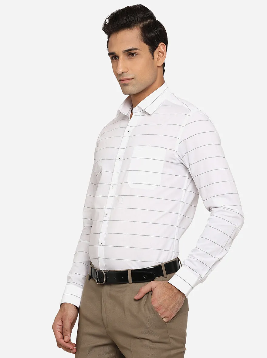 White & Black Striped Slim Fit Formal Shirt | JadeBlue Youth