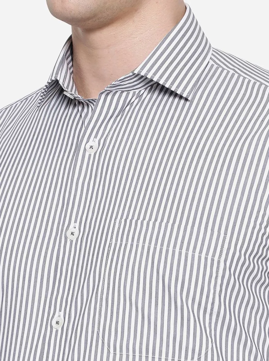 White & Grey Striped Slim Fit Formal Shirt | Greenfibre