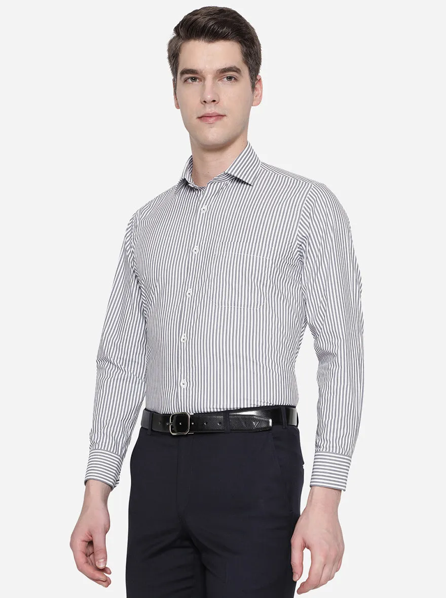 White & Grey Striped Slim Fit Formal Shirt | Greenfibre