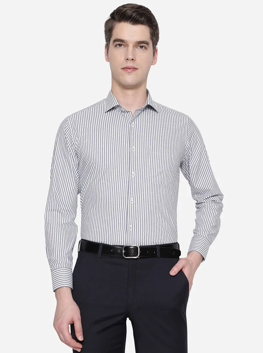 White & Grey Striped Slim Fit Formal Shirt | Greenfibre