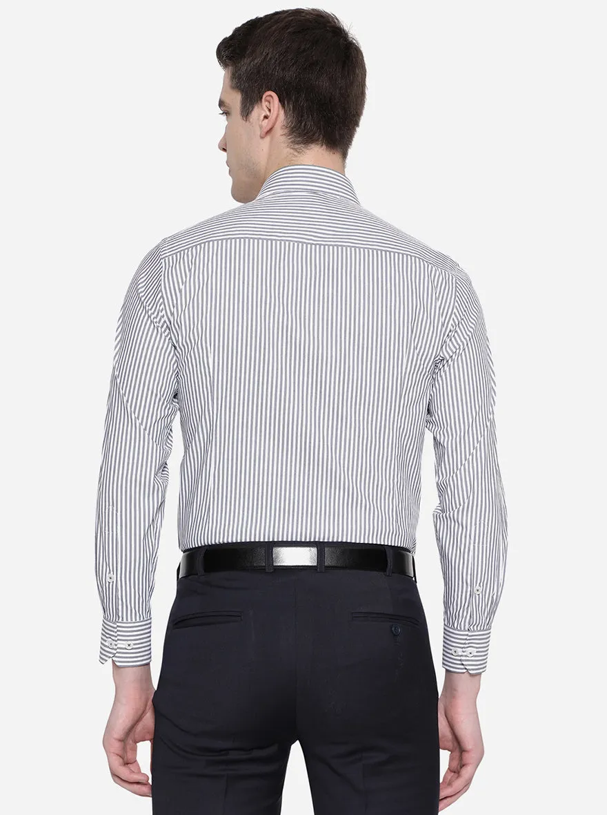 White & Grey Striped Slim Fit Formal Shirt | Greenfibre