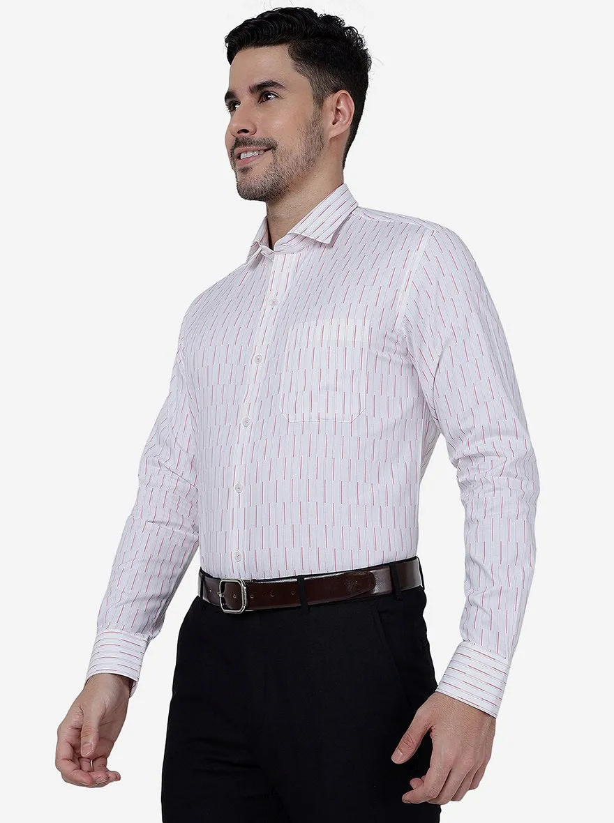 White & Pink Striped Slim Fit Formal Shirt | Metal