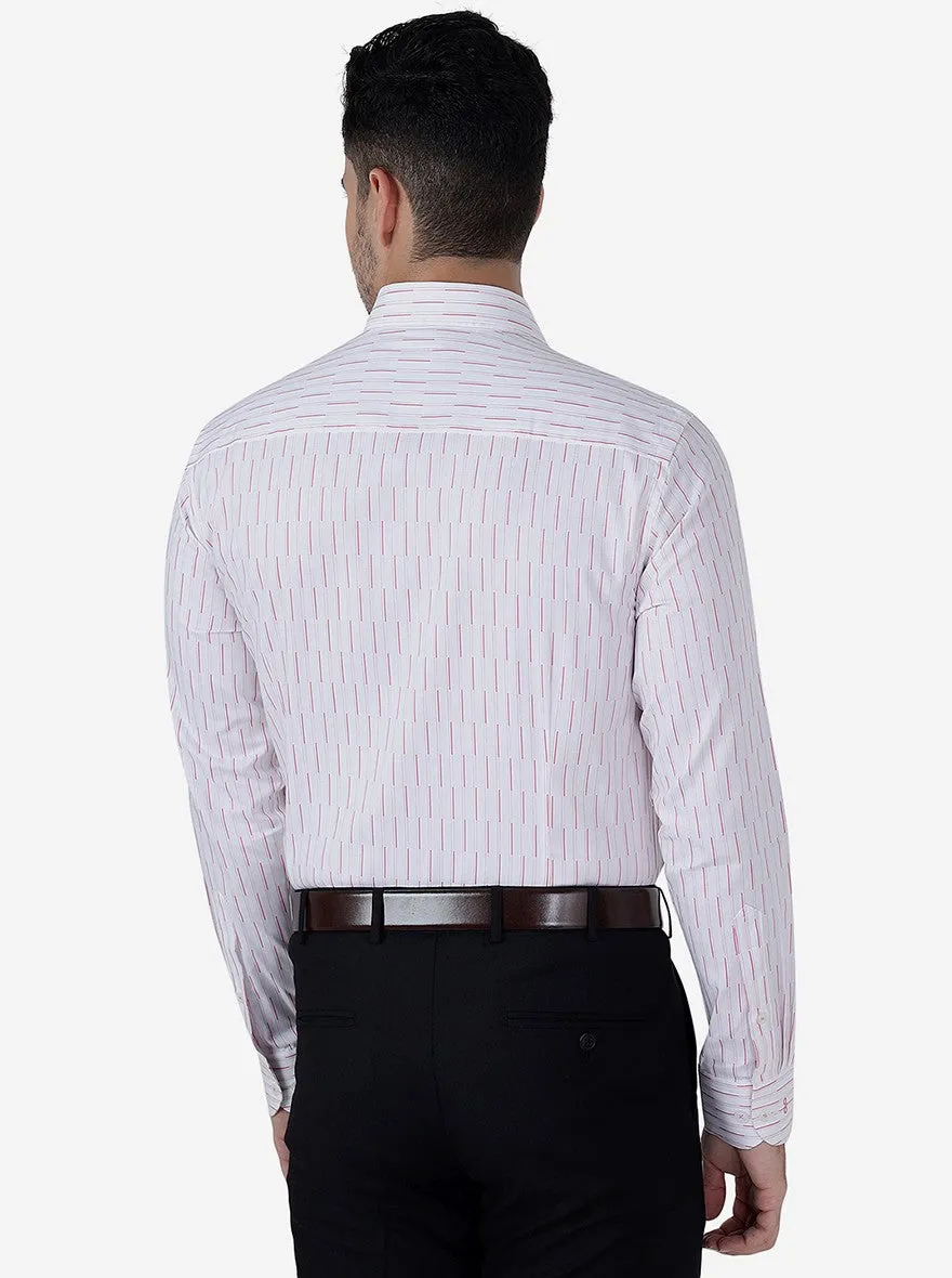 White & Pink Striped Slim Fit Formal Shirt | Metal