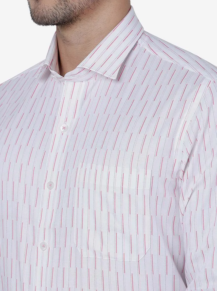 White & Pink Striped Slim Fit Formal Shirt | Metal