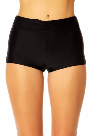 Women's Solid Ruched Waist Boy Short Swim Bottom